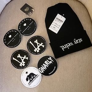 Brandy Melville Stay Weird beanie and stickers